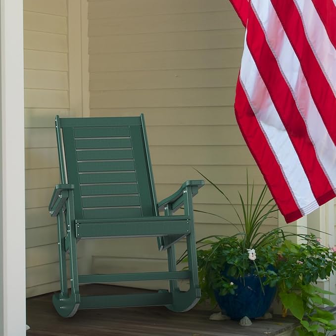 GREENVINES Outdoor Rocking Chairs | Set of 4 | Porch Rocker | HDPE Plastic | Forest | Oversized Rockers | High Back - Photo 6