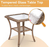 3-Piece Outdoor Patio Bistro Rocking Chair Set, Rattan Patio Rockers with Cushions & Glass-Top Coffee Table - Photo 6