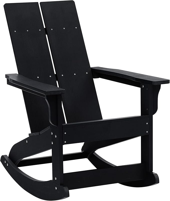 Flash Furniture Set of 4 Finn Modern Commercial Grade Adirondack Rocking Chairs - All-Weather Black Poly Resin Wood - Photo 9