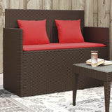vidaXL Garden Bench with Cushions Brown UV Resistant Poly Rattan Outdoor Seating 2 Person Storage Compartment Modern - Photo 2