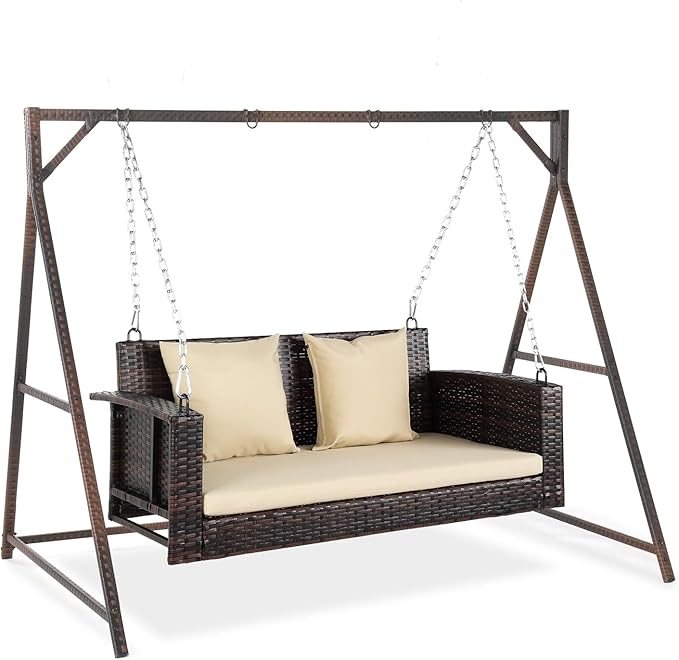 PE Rattan Porch Swing Frame, A-Type Swing Stand with Weather Resistant Design, 1200 lbs Weight Capacity - Photo 9