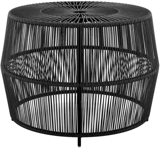 Round Outdoor Coffee Table, 21.7" W x 15.8" H, PE Wicker Rattan, Black Finish, Metal Frame, Lightweight Coastal Style - Photo 4