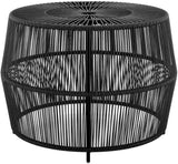 Round Outdoor Coffee Table, 21.7" W x 15.8" H, PE Wicker Rattan, Black Finish, Metal Frame, Lightweight Coastal Style - Photo 4