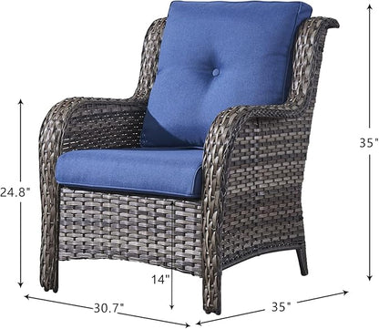 HUMMUH Outdoor Furniture 6 Pieces Patio Furniture Set Wicker Outdoor Sectional Sofa with 2 Patio Chairs,Ottomans,Coffee Table(Grey/Blue)