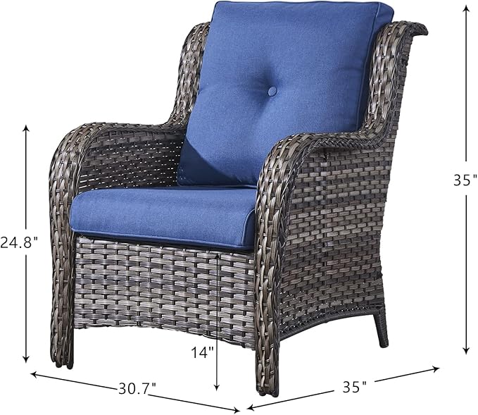 HUMMUH 4 Pieces Patio Bistro Set Wicker Patio Chairs Set of 2 with Ottomans Rattan Outdoor Furniture Conversation Set - Photo 2