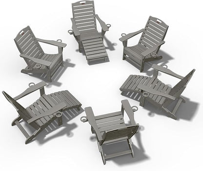 Ciokea Folding Adirondack Chair Set of 6 with Retractable Ottoman Fire Pit Patio Chair with Pull Out Foot Rest Weather Resistant Lawn Outdoor Chair with 2 Cup Holder (Grey)