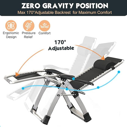 MOPHOTO Zero Gravity Chair Oversize, Outdoor Padded Lounge Chair with Side Table, Zero Gravity Recliner Chair, Outdoor Reclining Chair, Sturdy & Comfortable, Supports up to 440lbs
