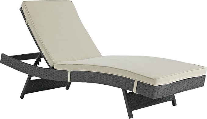 Modway Sojourn Wicker Rattan Outdoor Patio Sunbrella Fabric Chaise Lounge in Antique Canvas Beige - Photo 4