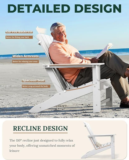 BRIOPAWS Adirondack-Chairs-Set of 2 | Fire Pit Chair | Oversized | HDPE Plastic | Weather Resistant | for Deck Outdoor Poolside Campfire | White