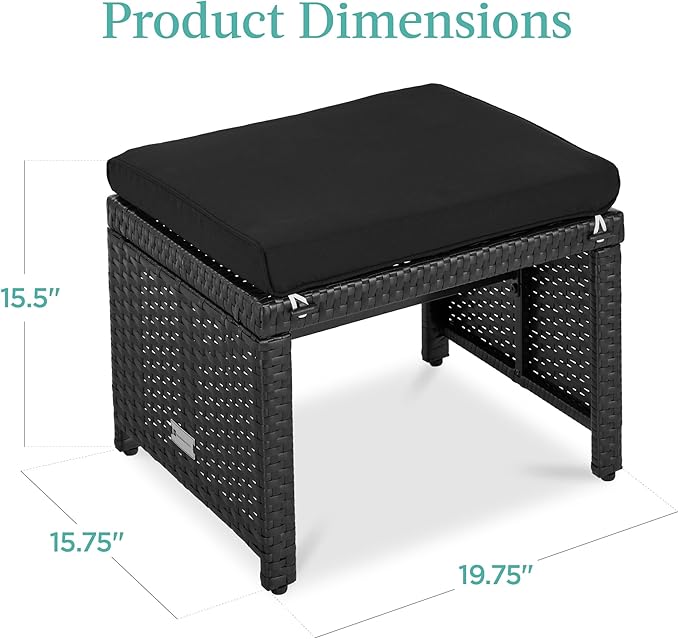 Best Choice Products Set of 2 Wicker Ottomans, Multipurpose Outdoor Furniture for Patio, Backyard, Additional Seating - Photo 7