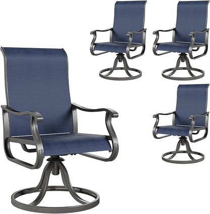 Amopatio Patio Swivel Chairs Set of 4, Outdoor Swivel Rocker Dining Chairs with All Weather Textilene High Back & Metal Frame, for Backyard Deck Lawn Garden, Navy Blue