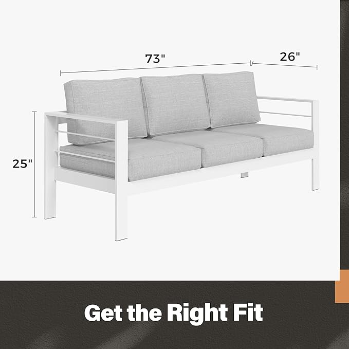 Solaste Outdoor Couch Aluminum Patio Furniture Sofa, 3-Seat All-Weather Metal Outdoor Patio Furniture with Cushions - Photo 4