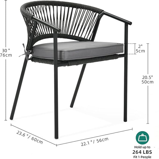 YITAHOME Outdoor Patio Chairs Set of 6, Stackable Dining Chairs Rattan Wicker Outdoor Patio Furniture Set with Cushion All Weather Bistro Chair for Garden Backyard Porch Poolside (Grey)
