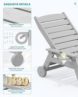 SERWALL Patio Chaise Lounge Chair Set of 2, 78'' Long 5-Positions Adjustable HDPE Outdoor Lounger for Pool - Photo 4