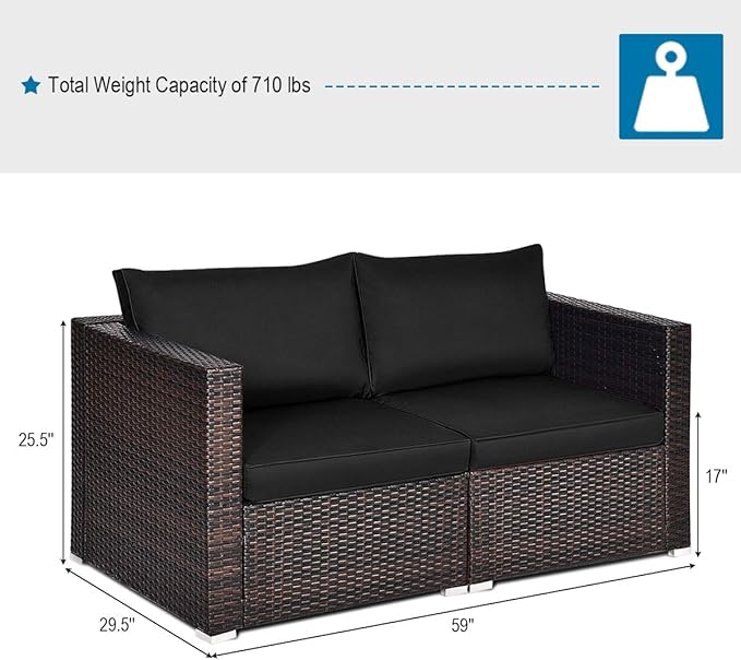 Tangkula 2 Seat Outdoor Wicker Loveseat Sofa Set, Modular PE Rattan 2 Pieces Outdoor Wicker Corner Sofa - Photo 3