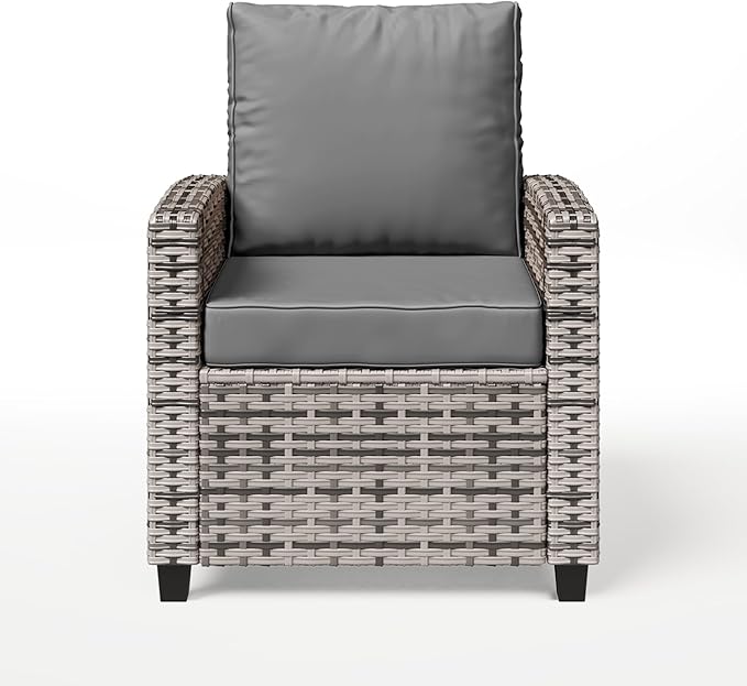 2 Pieces Patio Furniture Set, Outdoor Wicker Chairs Set of 2, All Weather High Back Rattan Chairs, Seating Club Chair Porch Chairs Set with Cushions for Balcony Porch Deck, Grey2