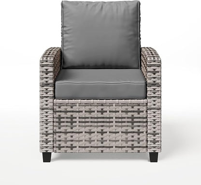 2 Pieces Patio Furniture Set, Outdoor Wicker Chairs Set of 2, All Weather High Back Rattan Chairs, Seating Club Chair Porch Chairs Set with Cushions for Balcony Porch Deck, Grey2