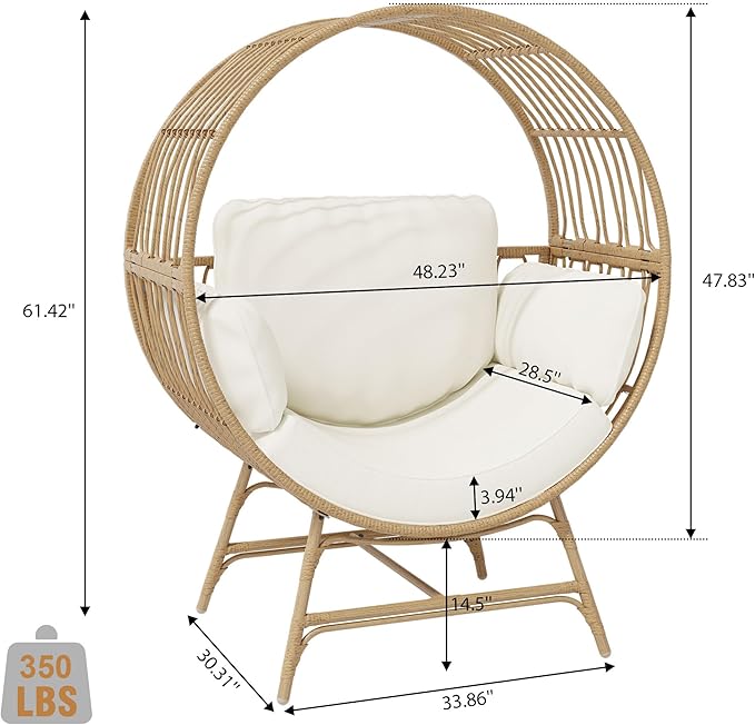 Fancyango Egg Chair Outdoor Indoor, Oversized Rattan Chair with Thicken Cushion - Photo 2