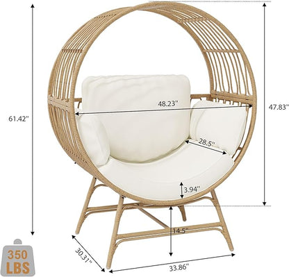 Fancyango Egg Chair Outdoor Indoor, Oversized Rattan Chair with Thicken Cushion, 350LBS Capacity Wicker Patio Lounge Chair, Basket Chair for Living Room Balcony Porch Backyard, Yellow-Beige