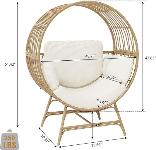 Fancyango Egg Chair Outdoor Indoor, Oversized Rattan Chair with Thicken Cushion, 350LBS Capacity Wicker Patio Lounge Chair, Basket Chair for Living Room Balcony Porch Backyard, Yellow-Beige