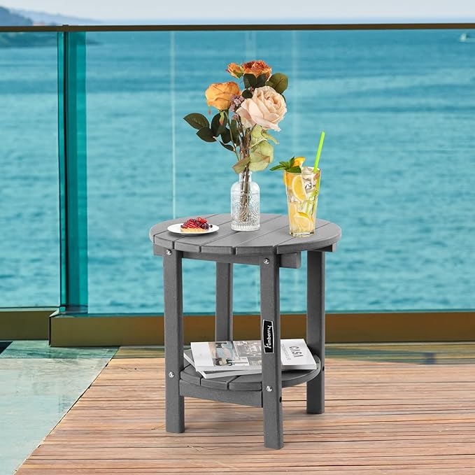 FUNBERRY Outdoor Adirondack Side Table Set of 2, 2-Tier Patio End Tables, HDPE All Weather for Outside - Photo 2