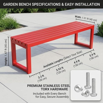 Outdoor Bench Backless Metal Garden Bench, 3.3ft 3.9ft 4.9ft 5.9ft Heavy Duty Weatherproof Patio Bench for 2-3 Person Seating, Steel Park Benches for Outside Yard Front Porch Deck(White,3.93ft)