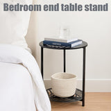 13" Two-tiered Metal Round Side Tables Small Black Outside End Table for Patio Round Accent Garden Corner Stand for - Photo 7