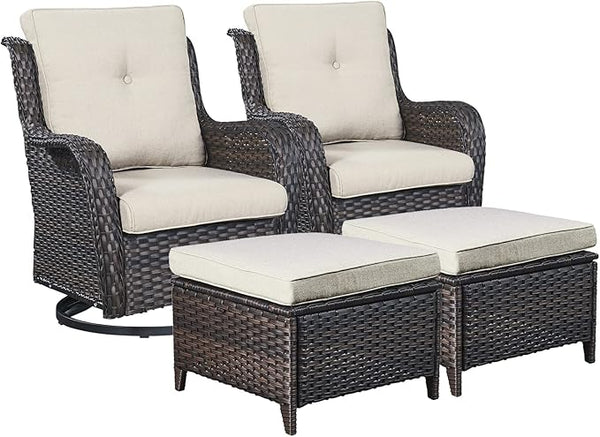 Rilyson Wicker Patio Furniture Set - 4 Piece Rattan Outdoor Sectional Conversation Sets with 2 Swivel Rocking Chairs - Photo 1