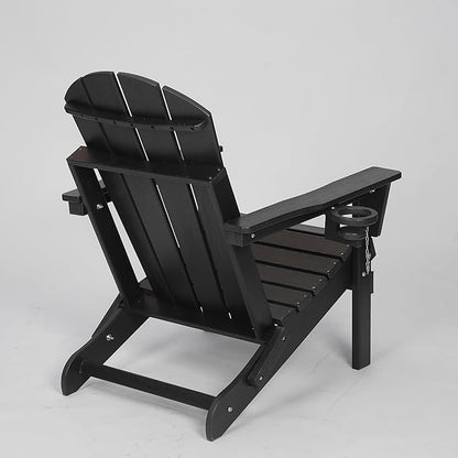 HDPE Folding Adirondack Chair with Dual Cup Holder - Composite Adirondack Chair with Wood Texture- Black
