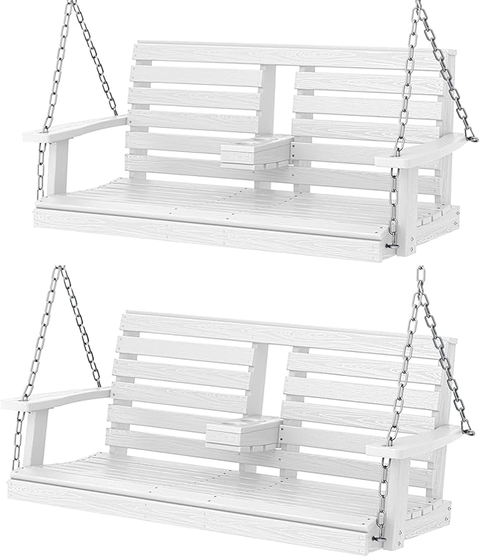 KINGYES Outdoor Hanging Porch Swing Set of 2, Waterproof Swing with Cup Holders for Courtyard & Garden - Photo 1