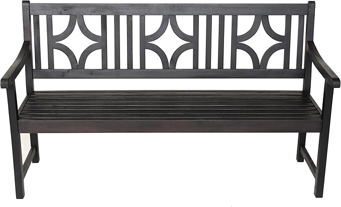 JONATHAN Y BNH100C Sloane 59.1" 3-Seat Ogee Diamond-Back 600-Lbs Support Acacia Wood Outdoor Garden Patio Bench for Garden, Lawn, Backyard, Pool, Deck, Beach, Firepit, Black