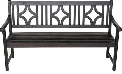 JONATHAN Y BNH100C Sloane 59.1" 3-Seat Ogee Diamond-Back 600-Lbs Support Acacia Wood Outdoor Garden Patio Bench for Garden, Lawn, Backyard, Pool, Deck, Beach, Firepit, Black