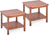 RELAX4LIFE Adirondack Outdoor Side Table - 2-Tier Acacia Wood Square End Tables w/Slatted Tabletop & Shelf for Garden - Photo 1