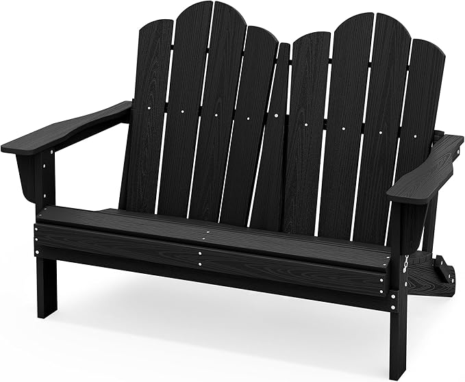SERWALL Folding Adirondack Bench, HDPE All-Weather Adirondack Loveseat, 660 lbs Capacity - Photo 1