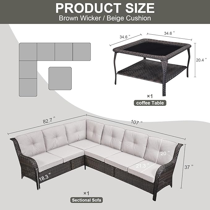 Belord Patio Furniture Set 6 Seats, Oversized Outdoor Sectional Couch, Two 3-Seater Sofas with Coffee Table - Photo 2