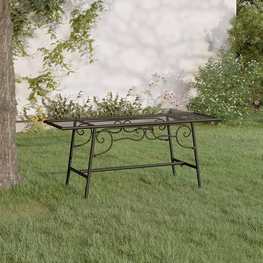 vidaXL Tree Bench 43.3" Black Steel Outdoor Seating Chair - Industrial Design for Garden, Patio, Yard - Weather- Metal Lounge