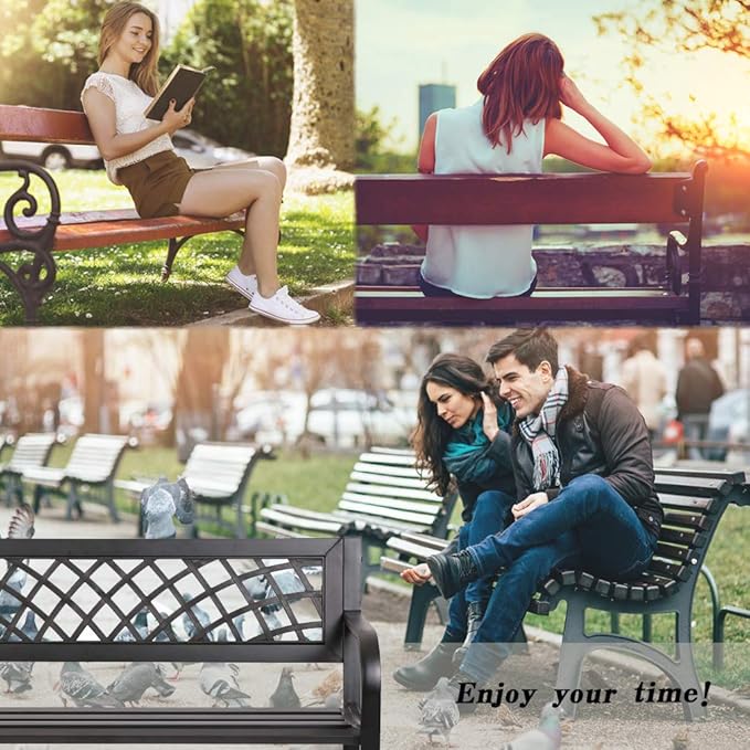 Garden Bench Outdoor Bench with Plastic Backrest for Patio Metal Bench Park Bench or Yard Porch Clearance Work Entryway - Photo 7