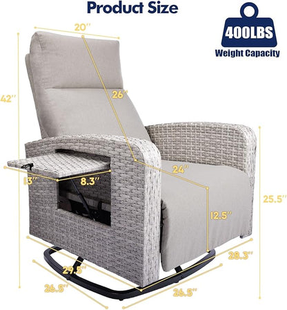 Outdoor Recliner Chair Set of 2, Wicker Patio Recliners with Adjustable Backrest and Extended Foot Rest, Reclining Patio Chairs with Flip Table & Removable Cushion Cover for Porch