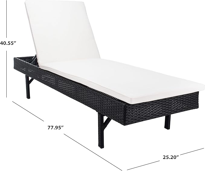 SAFAVIEH Outdoor Collection Cam Black Wicker/Beige Cushion Adjustable Chaise Lounge Chair, Black/Beige (PAT7501A)