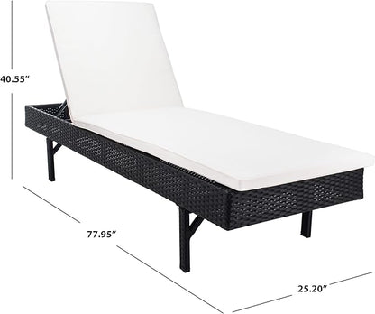 SAFAVIEH Outdoor Collection Cam Black Wicker/Beige Cushion Adjustable Chaise Lounge Chair, Black/Beige (PAT7501A)