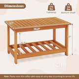 RELAX4LIFE 2-Tier Outdoor Coffee Table - Acacia Wood Rectangular Patio Center Table w/Slatted Tabletop & Storage Shelf - Photo 3