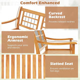 HAPPYGRILL Outdoor Acacia Wood Bench, 2-Person Patio Bench with Slatted Seat, Backrest & Armrests, 800 Lbs Max Load - Photo 7