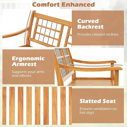 HAPPYGRILL Outdoor Acacia Wood Bench, 2-Person Patio Bench with Slatted Seat, Backrest & Armrests, 800 Lbs Max Load, Accent Patio Loveseat, Outside Bench for Garden Yard Lawn