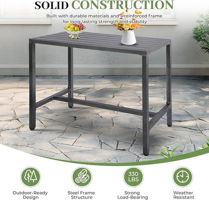 Outdoor Patio Counter Height Bar Table, 47" Rectangle for Patio, Garden, Yard, Balcony, Poolside (Grey, 47'')