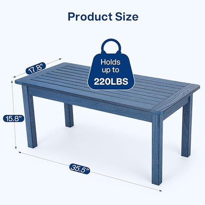 36" Outdoor Coffee Table, Weatherproof HIPS Patio Coffee Tables for Outside, All Weather Center Table with 220lbs Capacity for Deck, Garden, Balcony, Indoor or Outdoor Use, Blue
