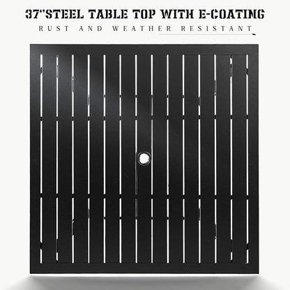 SOLAURA 37” Outdoor Dining Table Patio Slat Table Top for 4-Person/Metal Frame, Umbrella Hole, Indoor or Outdoor, Black