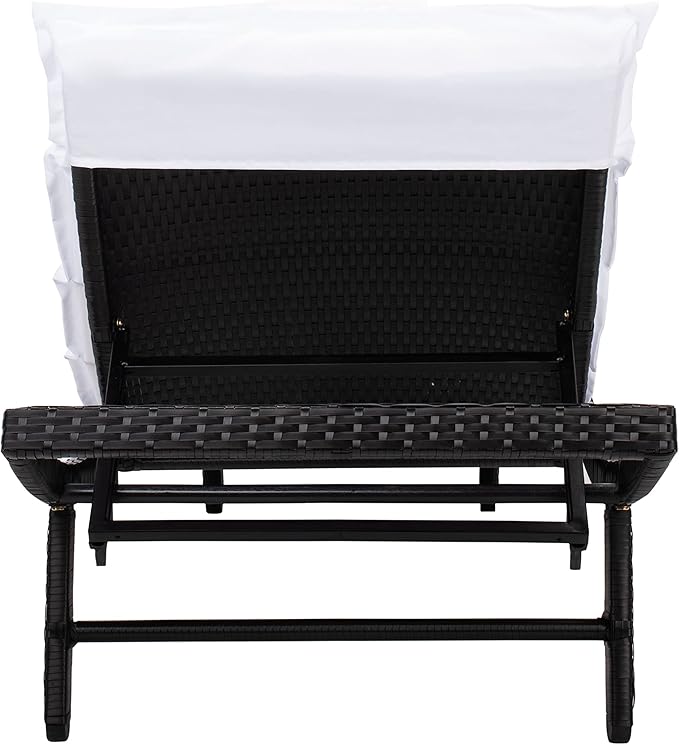 SAFAVIEH Outdoor Collection Colley Black Wicker/White Cushion Adjustable Recliner Chaise Lounge Chair (PAT7722A)