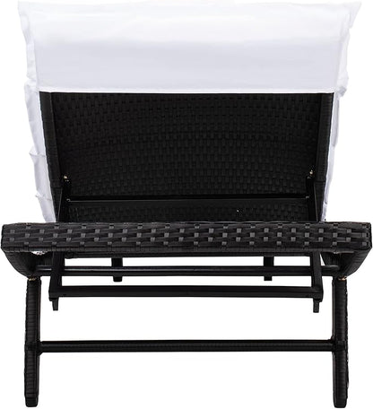 SAFAVIEH Outdoor Collection Colley Black Wicker/White Cushion Adjustable Recliner Chaise Lounge Chair (PAT7722A)