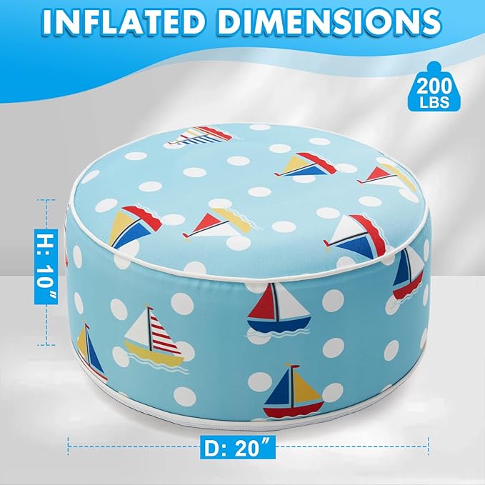 AURASUN Inflatable Patio Ottoman Pouf - Portable Stool with Handle D20” x H10” - Air Pump Included for Outdoor Indoor - Photo 3