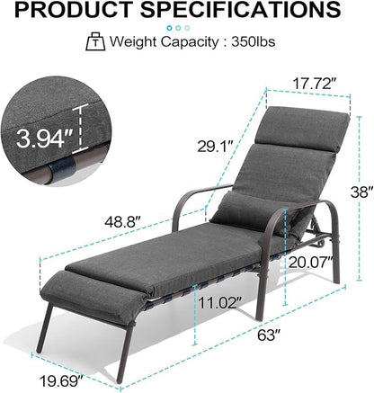 Crestlive Products Chaise Lounge Chair Outdoor with Cushion & Pillow, Adjustable 5 Position Pool Recliner for Outside, Outdoor Lounge Furniture All Weather for Patio, Beach, Yard, Pool (1PC Dark Gray)